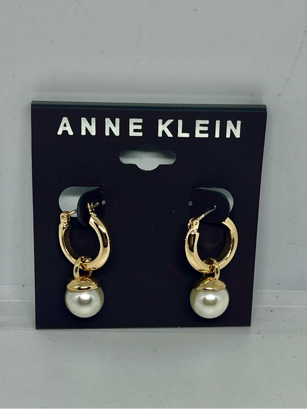 Anne Klein Gold Hoop Earrings with Pearl Drops NWT